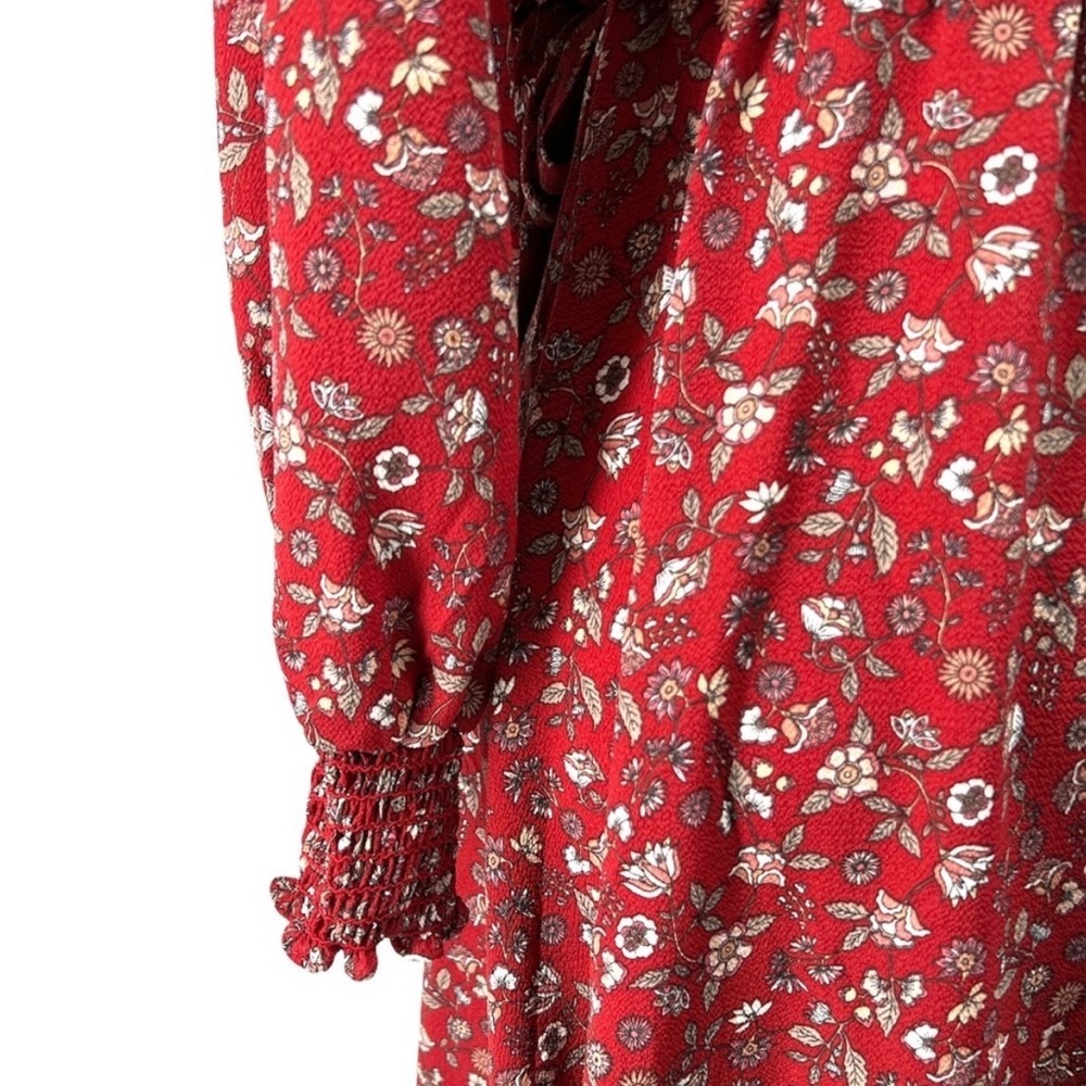 NWT Max Studio Balloon Sleeve Red Floral Wrap Dress Size S - Picture 6 of 9